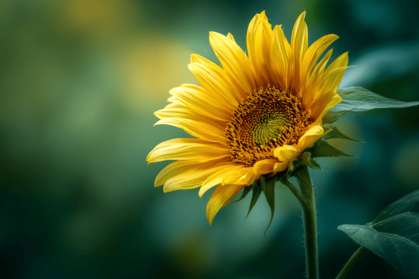 Tournesol en pleine floraison sous la lumière estivale, symbole de l'élément Feu en Qi Gong
