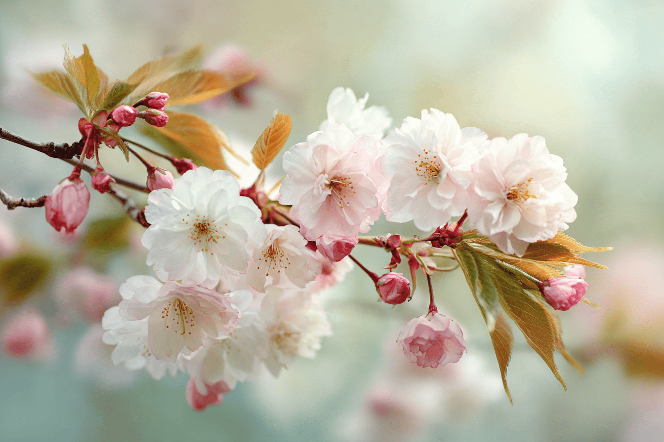 Branche de cerisier en fleurs au printemps, symbole de l'élément Bois en Qi Gong